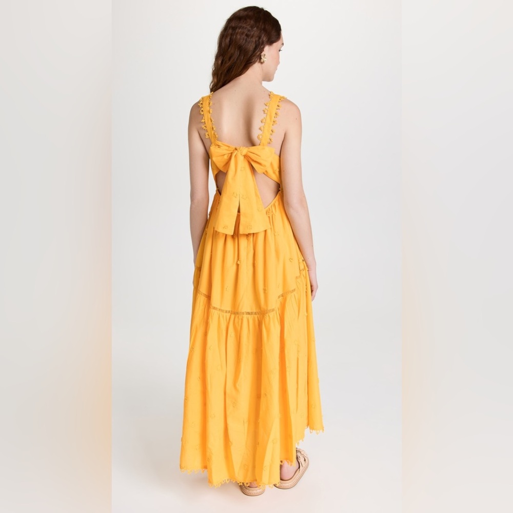 FARM Rio Yellow 3D Flowers Midi Dress Size Small NWT - Picture 3 of 7